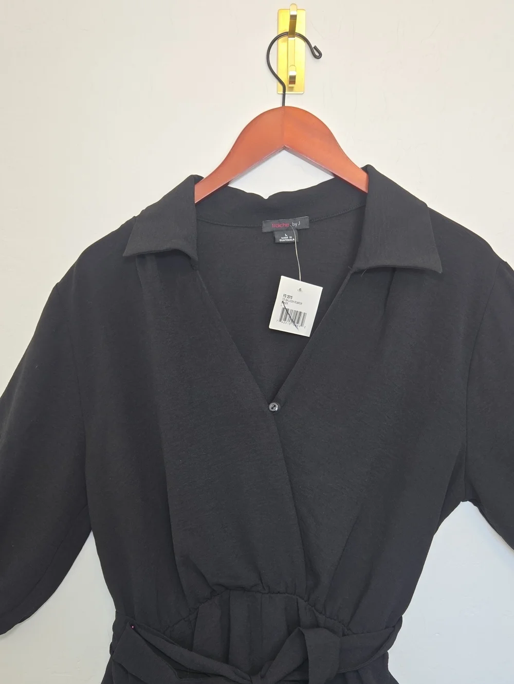 Fraiche By J Balloon Sleeve Tie Front Romper Black Belted Casual Size L NWT